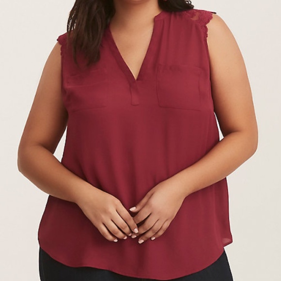 torrid Tops - Torrid sheer georgette pull over lace blouse top